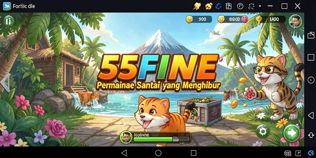 Tampilan gameplay 55FIVE yang ceria dan interaktif.
