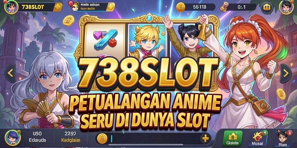 Screenshot gameplay 738SLOT menampilkan karakter anime yang menarik dan slot yang mengasyikkan.