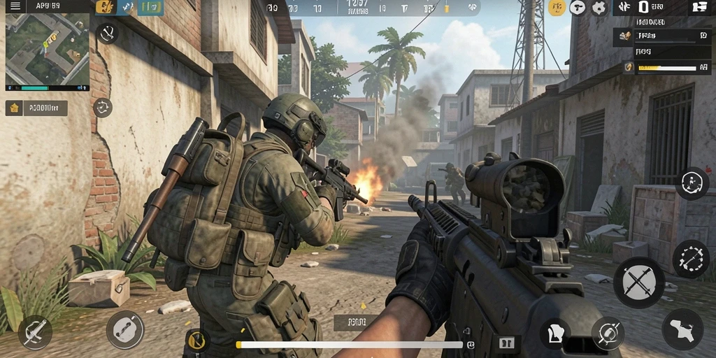 Screenshot menunjukkan aksi mendebarkan dalam game FPS API77.