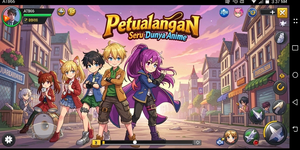 Tampilan gameplay menawan dengan karakter anime ikonik.
