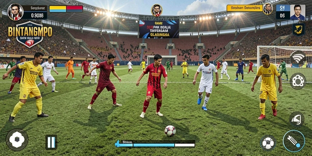 Gameplay seru BINTANGMPO dengan aksi sepak bola yang mendebarkan.