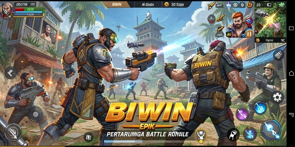 Tampilan screenshot BIWIN menonjolkan intensitas pertempuran Battle Royale.