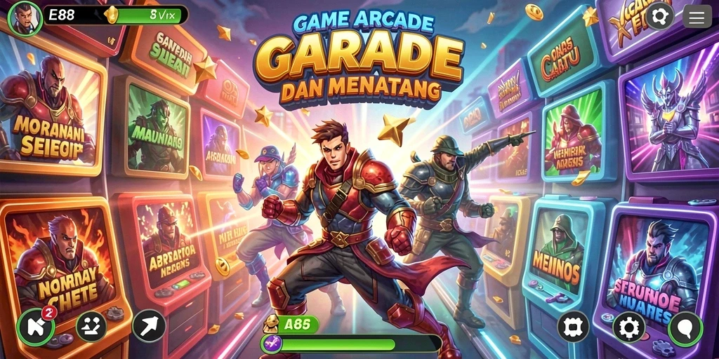 Screenshot utama E88 menunjukkan gameplay yang mendebarkan dan grafis yang cerah.
