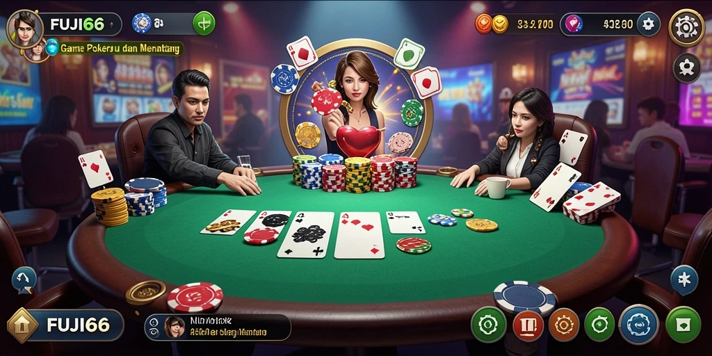 Tampilan gameplay Poker yang seru dan interaktif di FUJI66.
