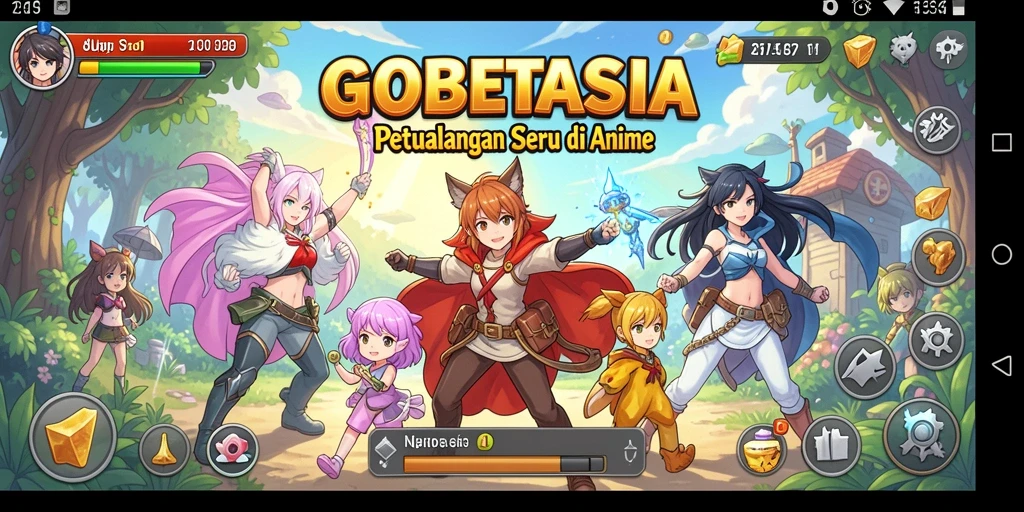 Screenshot utama GOBETASIA menunjukkan pemain sedang bertarung dengan karakter Anime.