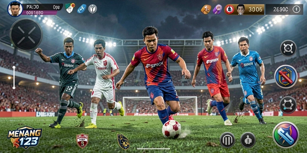 Screenshot MENANG123 yang menampilkan aksi bermain sepak bola yang seru.