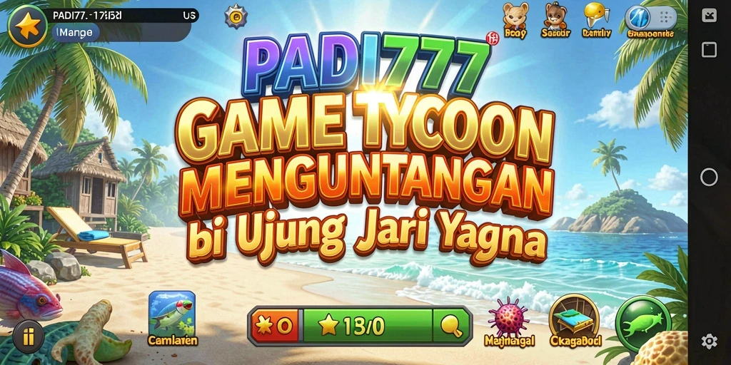 Screenshot gameplay PADI777 menampilkan dunia Tycoon yang dinamis.