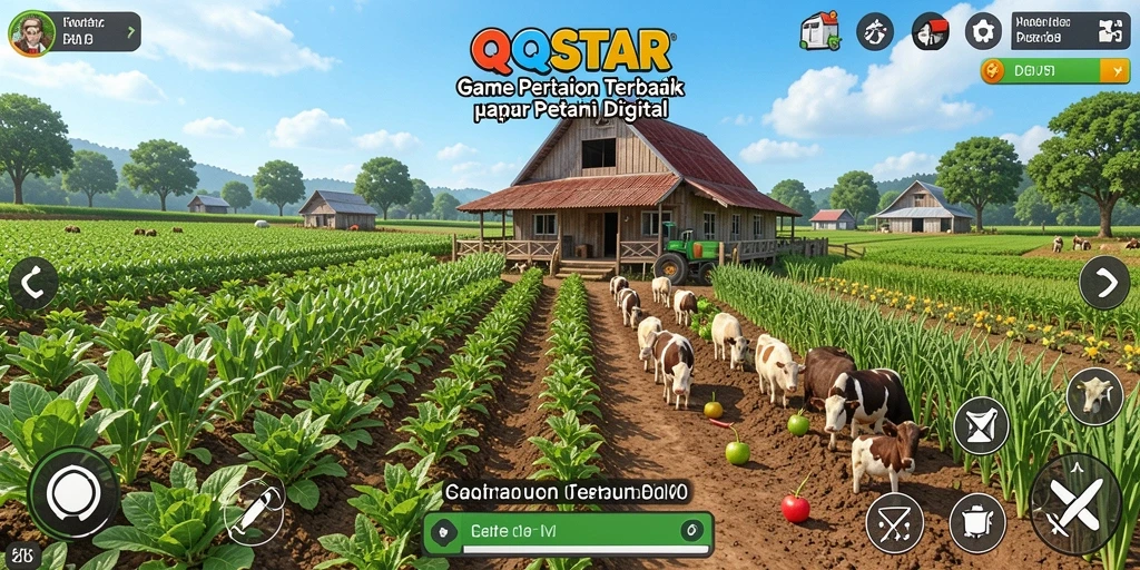 Tampilan gameplay QQSTAR dengan aktivitas bertani yang seru.