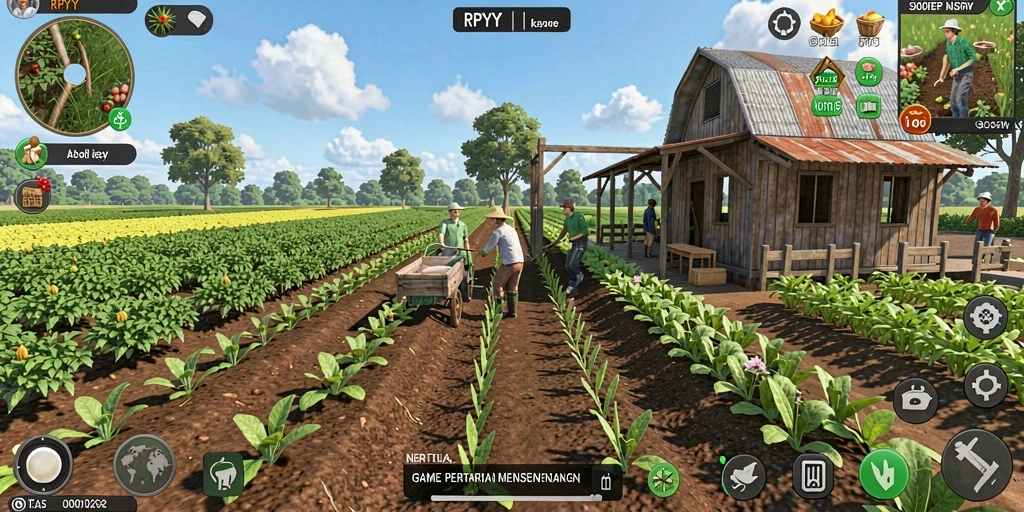 Screenshot menunjukkan pengalaman gameplay seru dalam bertani.