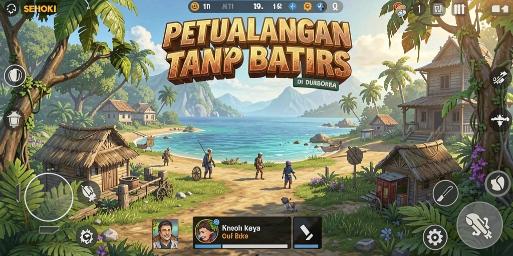Tangkapan layar gameplay SEHOKI menampilkan petualangan di dunia terbuka yang luas.
