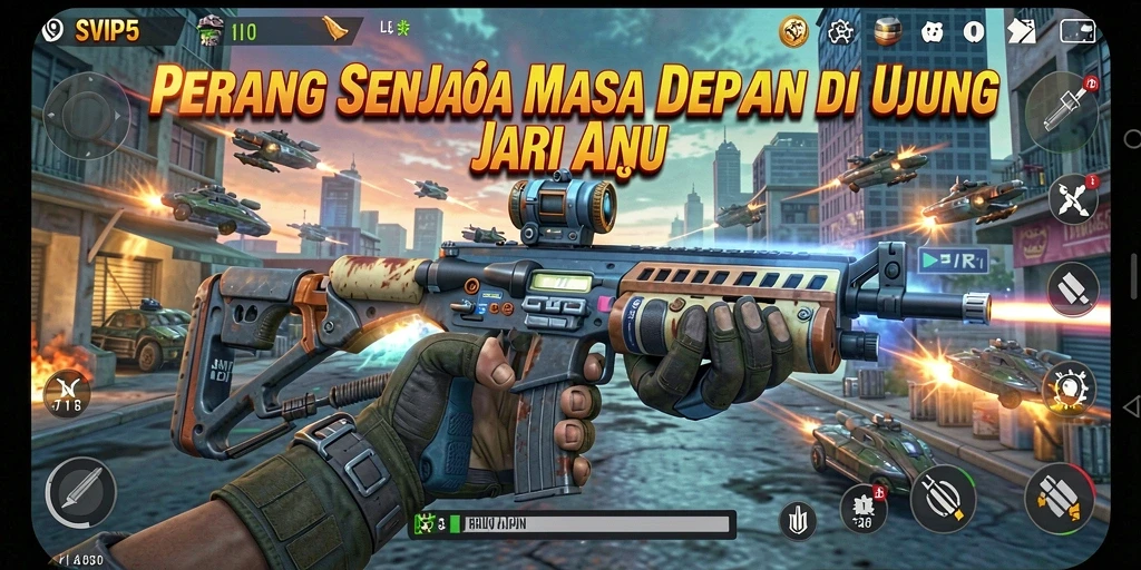 Tampilan gameplay seru di medan perang futuristik SVIP5.