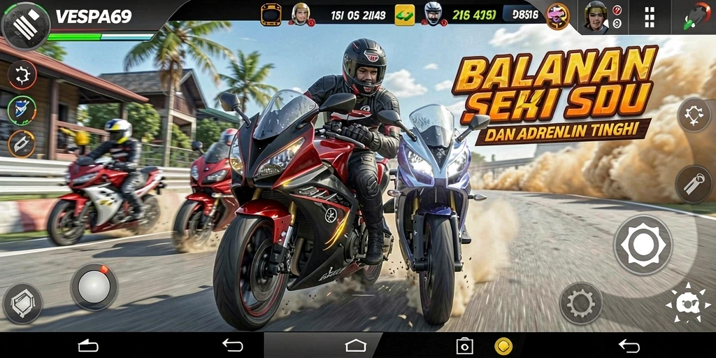 Tampilan gameplay VESPA69 yang mendebarkan dan penuh aksi balapan motor.